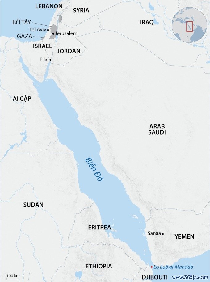 Vị trí Israel và Yemen. Đồ họa: AFP